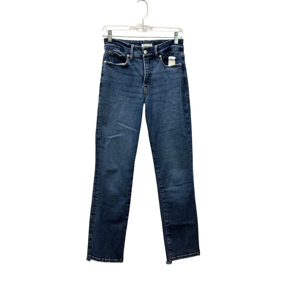 Good American Straight Jeans 6/28 Blue Excellent Raw Hem High Rise Distressed